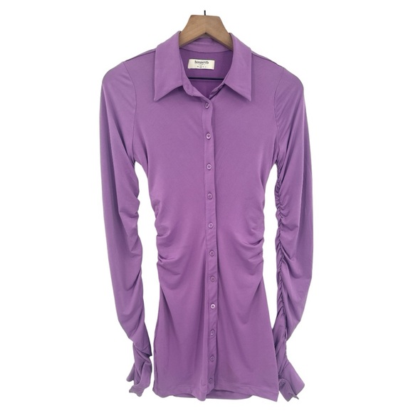 House of CB Martinique Button Front Jersey Knit Mini Shirt Dress - Purple -Small - Picture 6 of 8